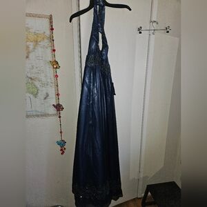 Elegant Navy Halter Evening Dress